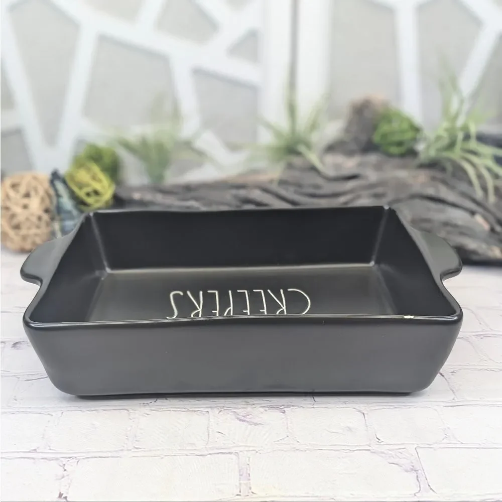 Rae Dunn JEEPERS CREEPERS Black Ceramic Casserole Baking Dish